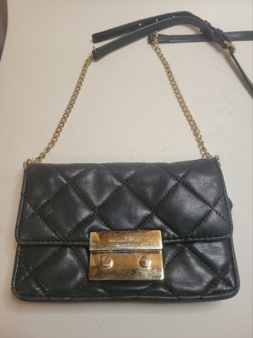 Michael Kors Black Quilted Leather Crossbody with Gold Hardware